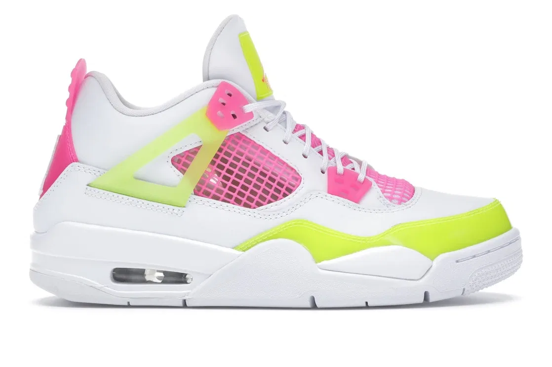 Детские кроссовки Lifestyle с вентиляцией Jordan 4 Retro, White/Lemon Venom-Pink Blast