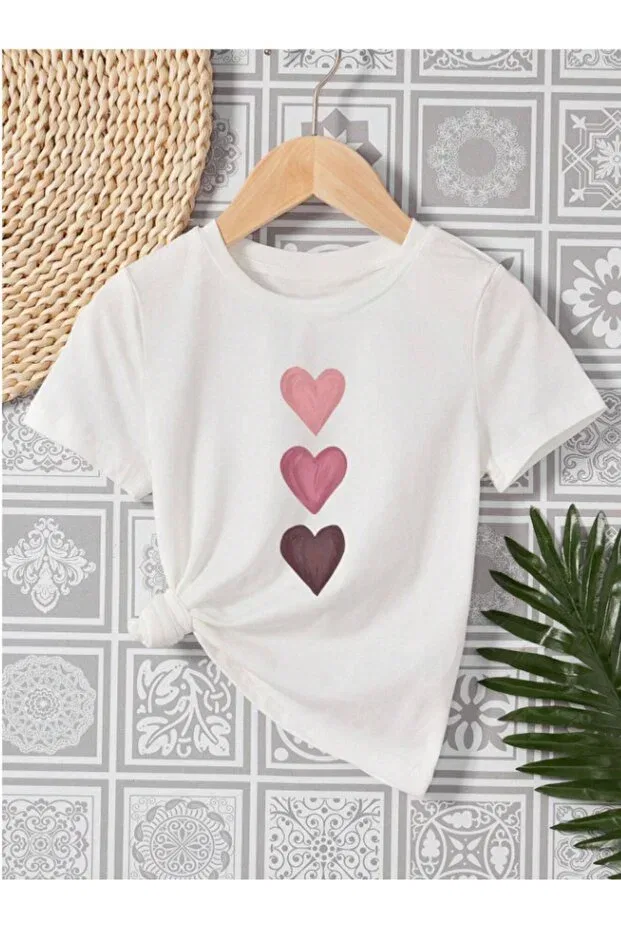 Детская футболка для мальчиков с принтом Children'S Trend Model Pink Hearts Printed Cotton Pelna, Triplealpbyz