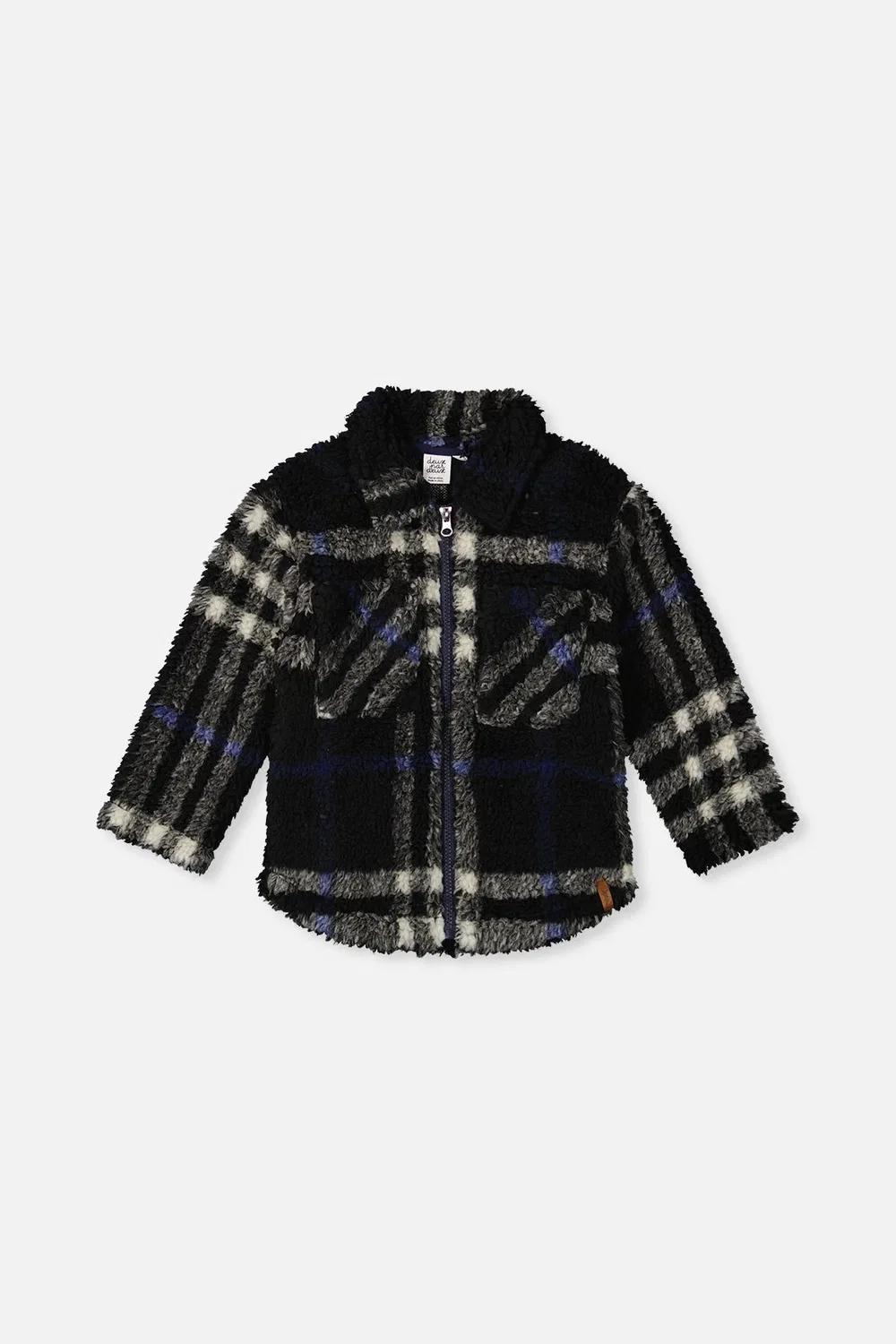Детская рубаха-куртка на молнии с принтом Deux par Deux, Black and Blue Plaid