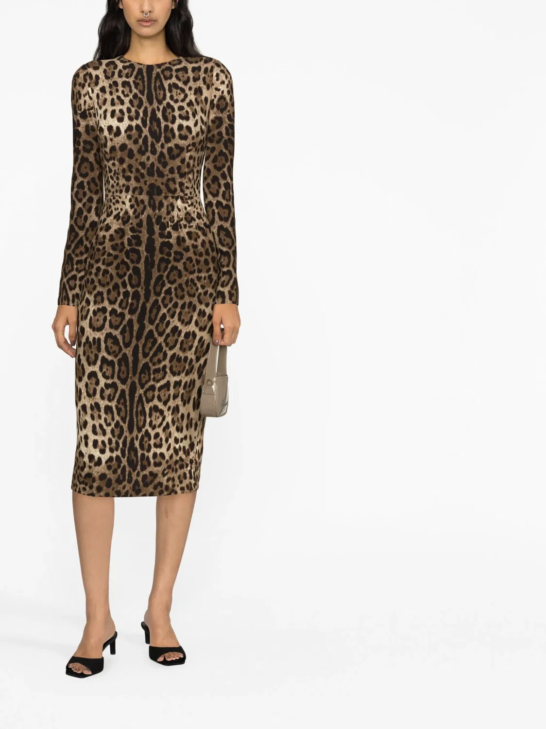 Dolce & Gabbana Платье с леопардовым принтом, коричневое — фото 3