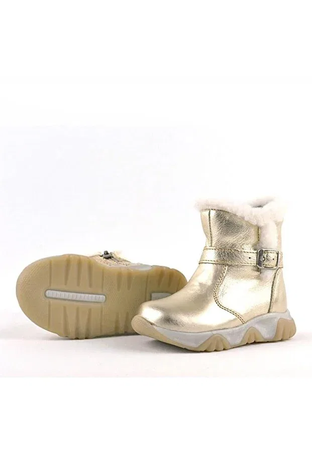 Детские ботинки для девочек кожаные Shiny Gold Leather Baby And Kids Boots Rakerplus, Gold — фото 4