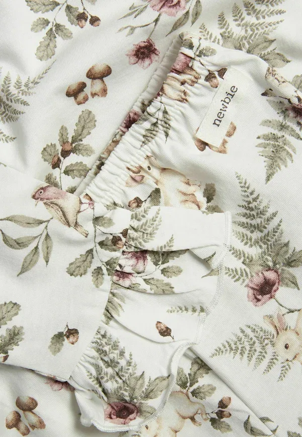 Комплект пижамы с цветочным принтом Floral with frills set, Newbie, кремовый — фото 3