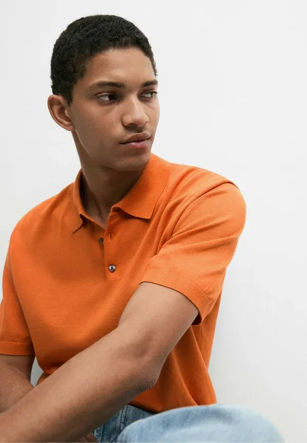 Футболка поло свободного кроя Polo shirt Massimo Dutti, оранжевый — фото 4