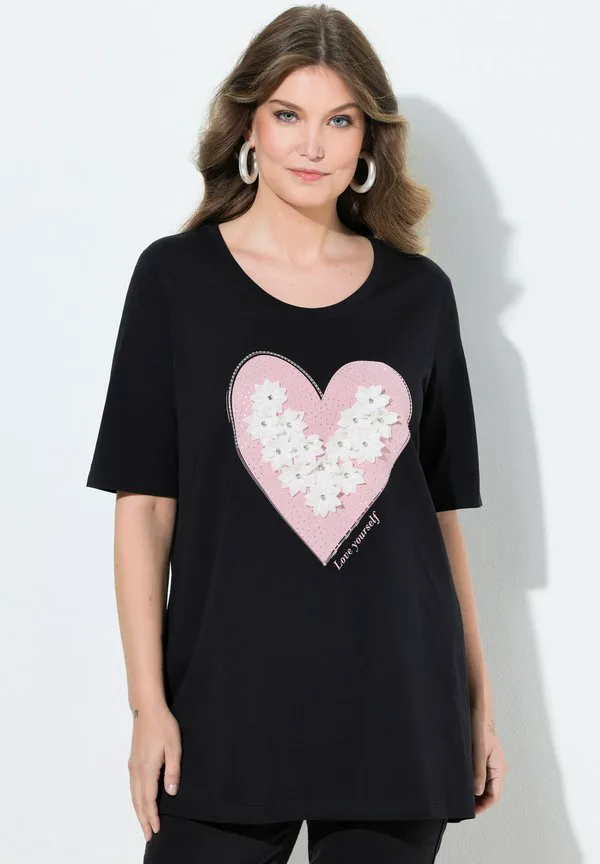 

Футболка alinie herz mit 3dblüten und glitzer halbarm с принтом Miamoda, Black, Черный, Футболка alinie herz mit 3dblüten und glitzer halbarm с принтом Miamoda, Black