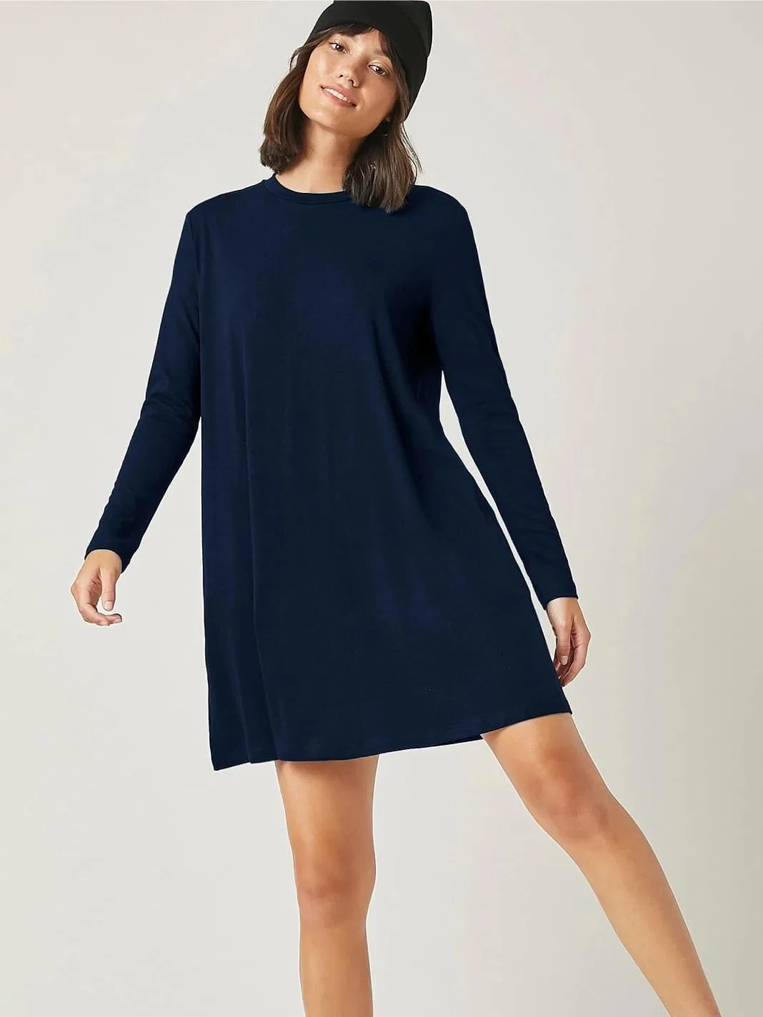Женское платье свободного кроя с длинным рукавом, Navy Blue — фото 4