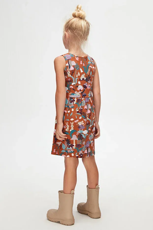 Детское платье для девочек с принтом Brown Forest Animals Girl's Patterned Sleeveless Dress Lovetti, Brown — фото 4
