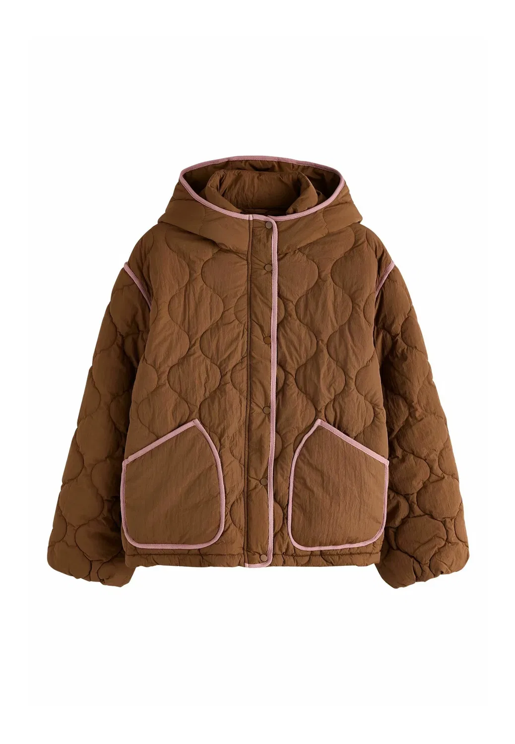 Легкая стеганая куртка - зимняя куртка Next, Tan Brown With Pink Piping — фото 4