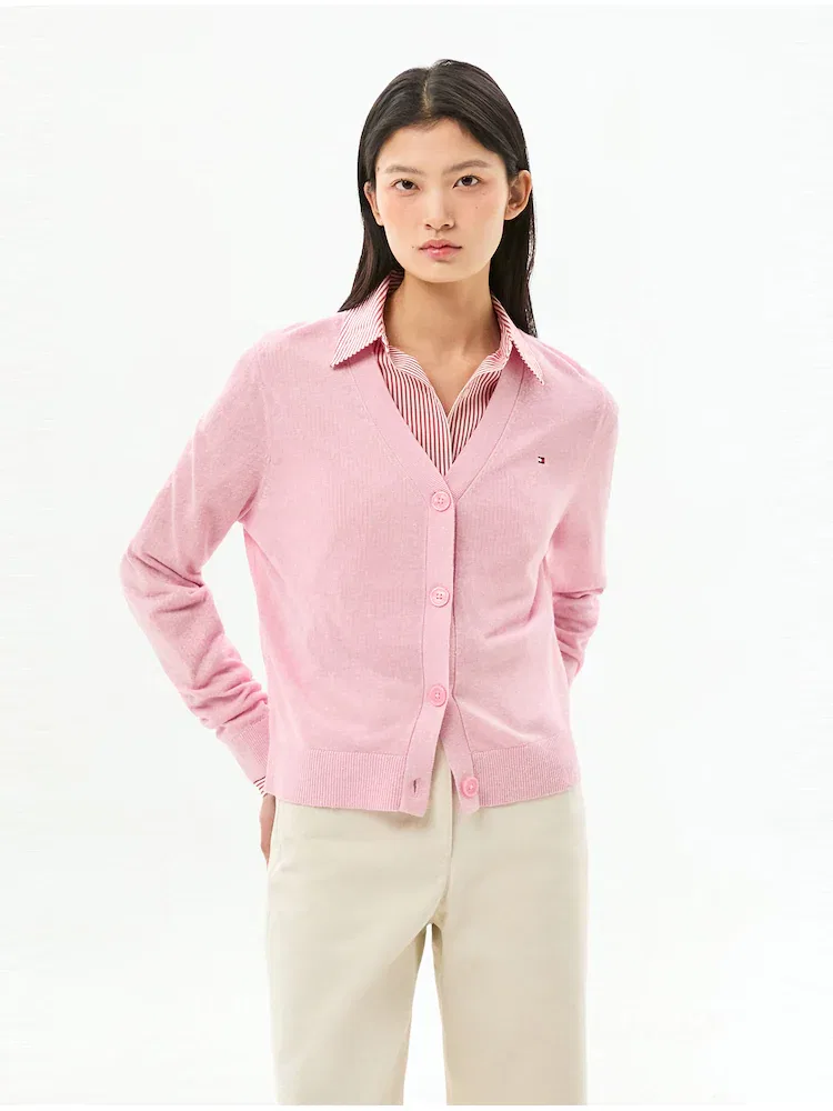 Кардиган с V-образным вырезом, льняная смесь TOMMY HILFIGER, Light Pink