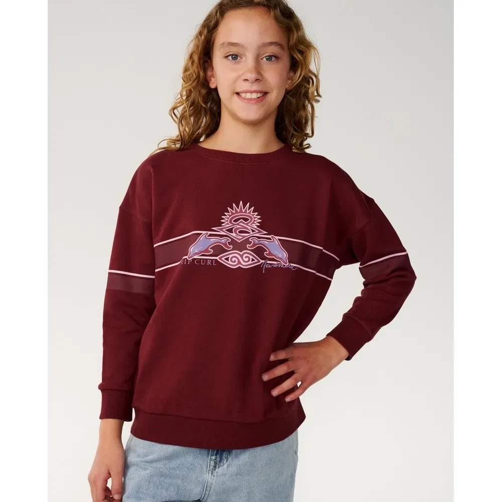 Детский свитшот для девочек с принтом Archive Dolphin Rip curl, Red — фото 4