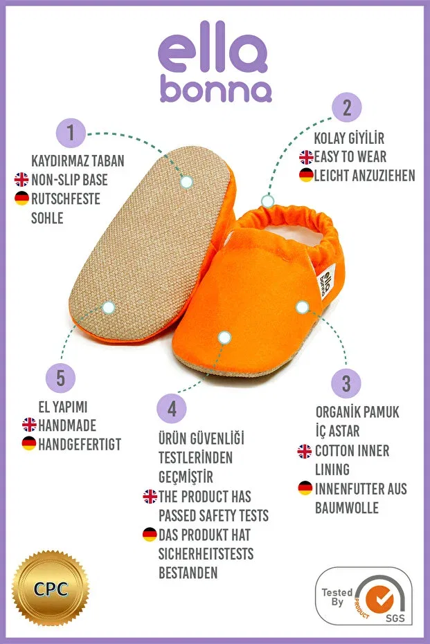 Детские пинетки из текстиля модель Non-Slip sole orange baby booties Ella Bonna, Orange — фото 3