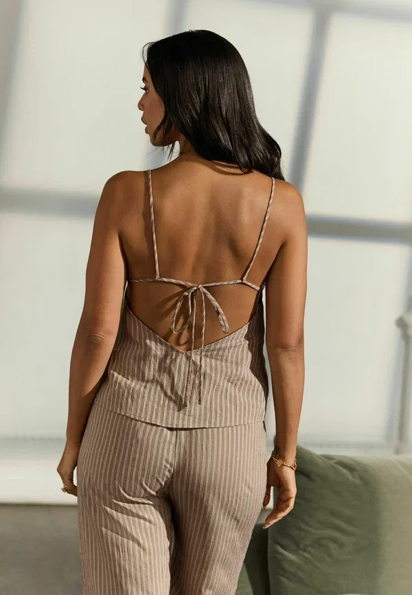 Топ на бретельках, полосатый, Regular fit - strappy cami top, Next, mocha brown stripe