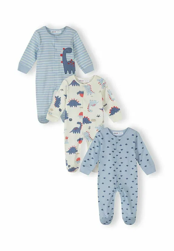 Комплект из 3 хлопковых пижам-слипов с динозаврами Minoti, light blue/white, белый/светло-голубой
