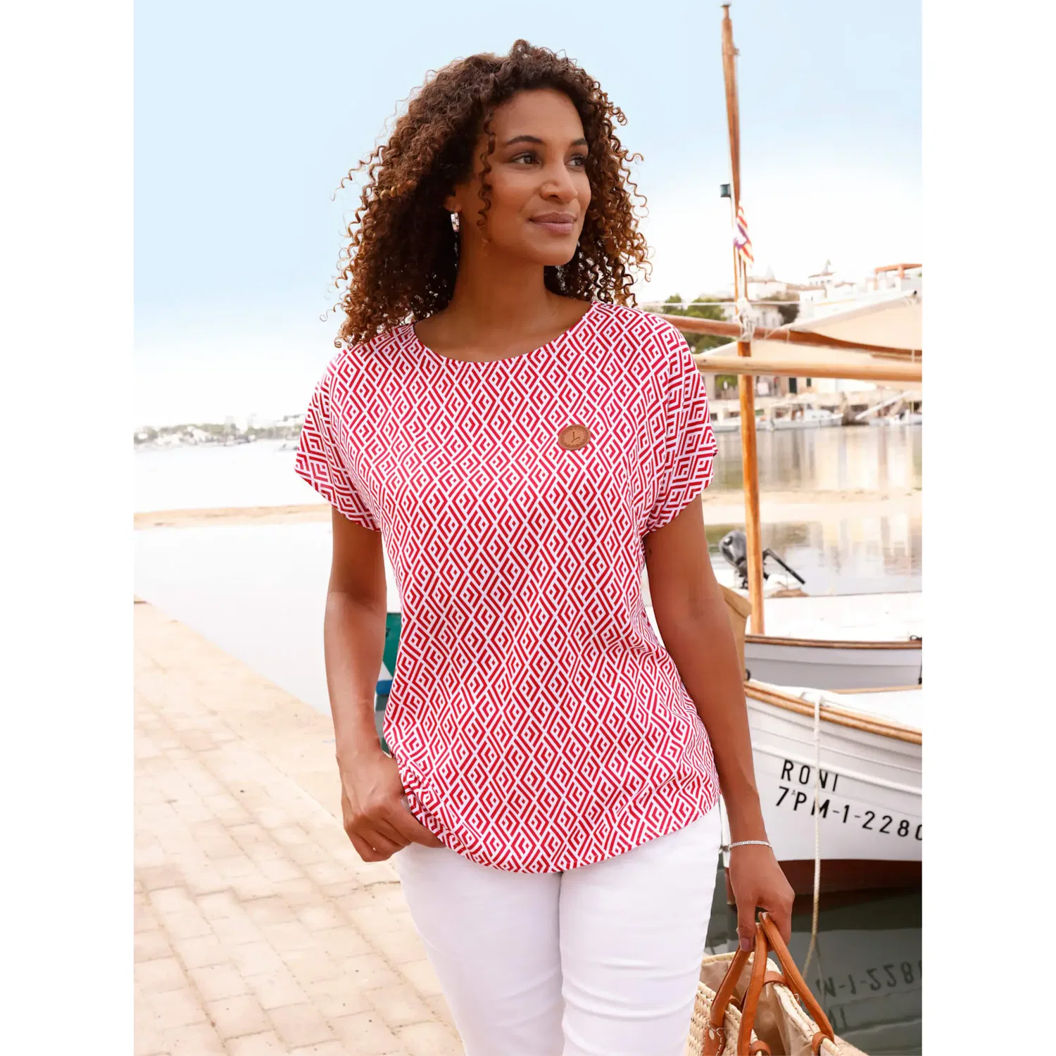 Блуза с принтом Casual Looks, Ecru-Red-Printed
