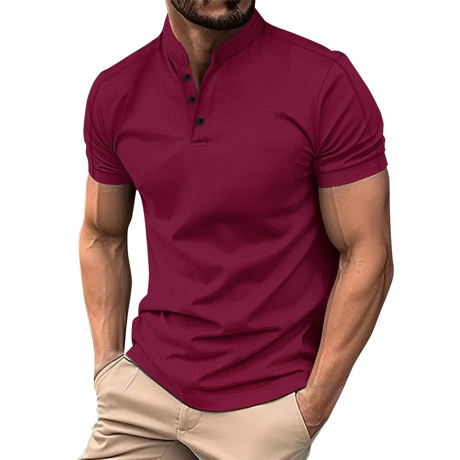 Мужская футболка-поло с коротким рукавом и отложным воротником Henley, Red Polo Shirts for Men