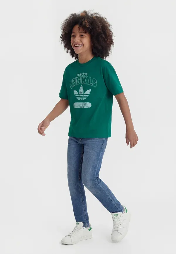 Свободная футболка унисекс для подростков - футболка с принтом Adidas Originals, зеленый