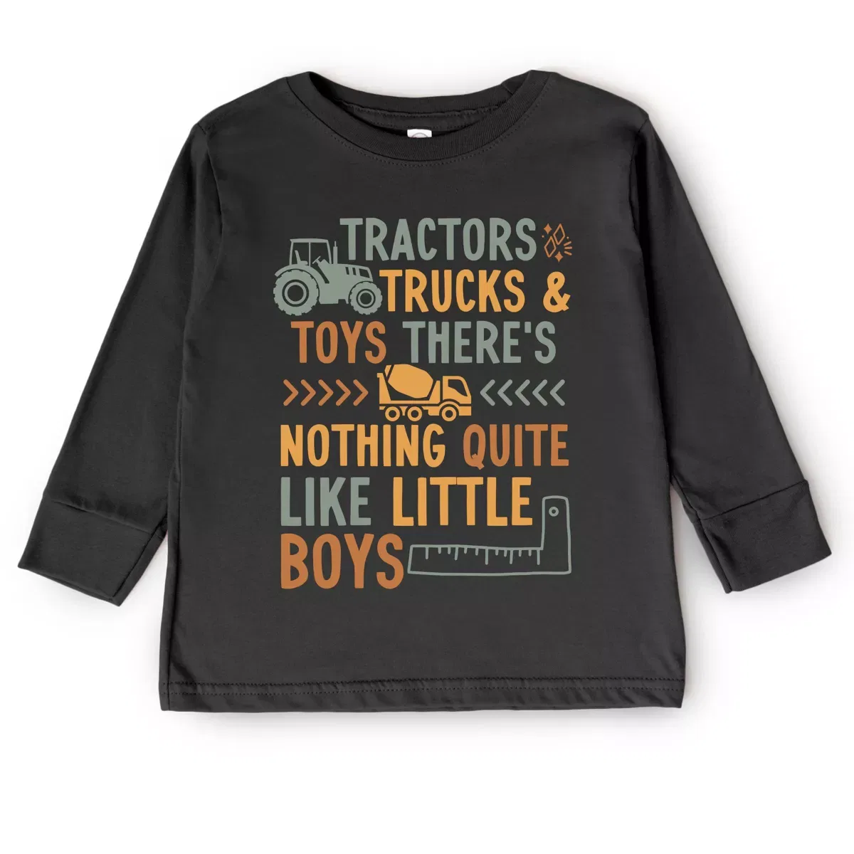 Детская футболка с длинным рукавом с принтом Trackers, Trucks & Toys The Juniper Shop, Black