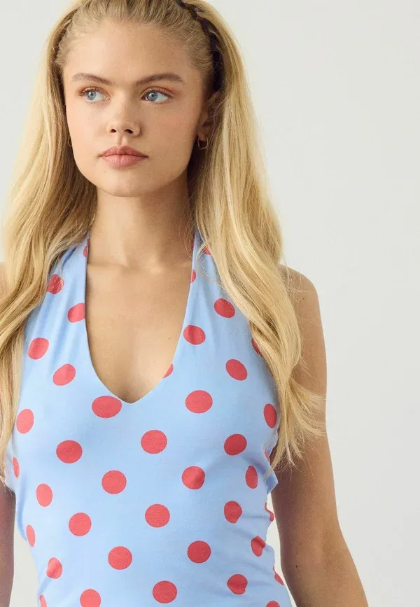Топ халтер с открытой спиной Regular fit Next Red Polka Dot, красный/синий — фото 3
