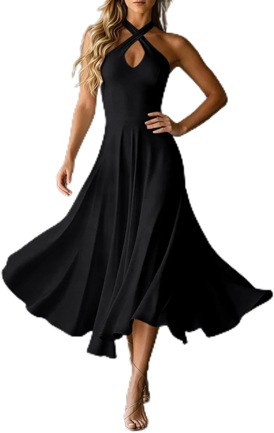 Женское платье без рукавов с вырезом, модель Tight Backless Halter, B-890 Black