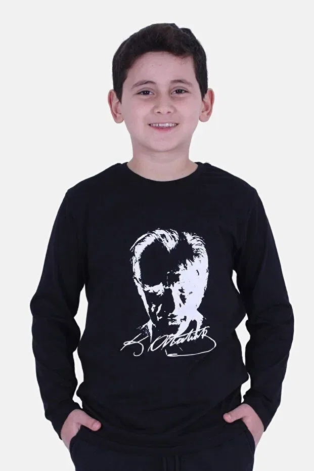 Детские свитшот для девочек с принтом Atatürk signature printed Fyk Kids, Black — фото 2