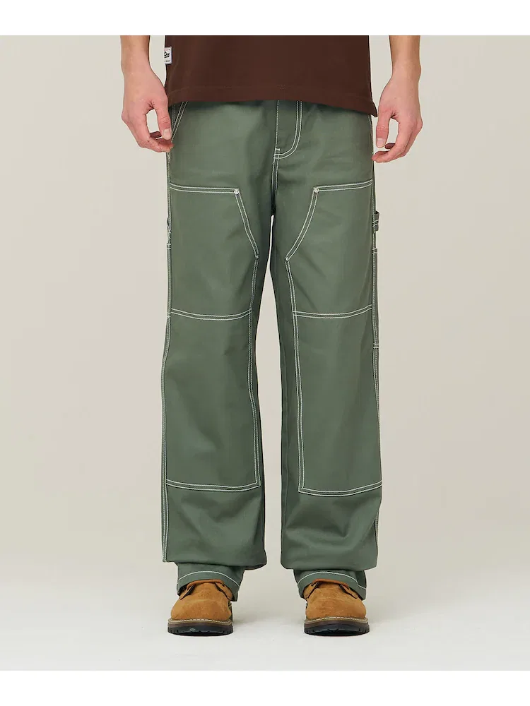 Брюки прямого кроя Double Knee Cotton Workpants SUPERDRY, Khaki