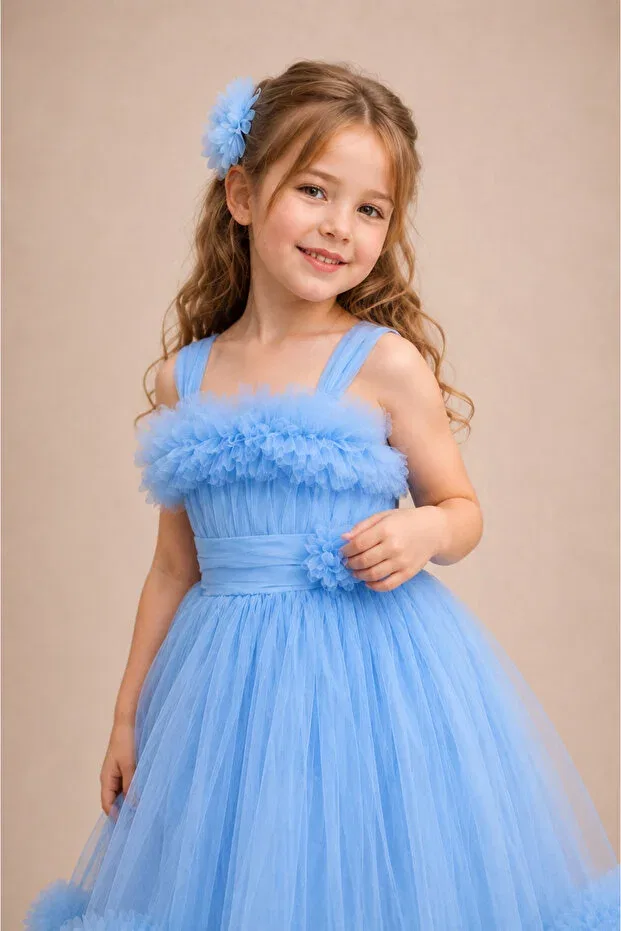 Детское платье для девочек с открытыми плечами Party Atlas Kids, Blue — фото 4