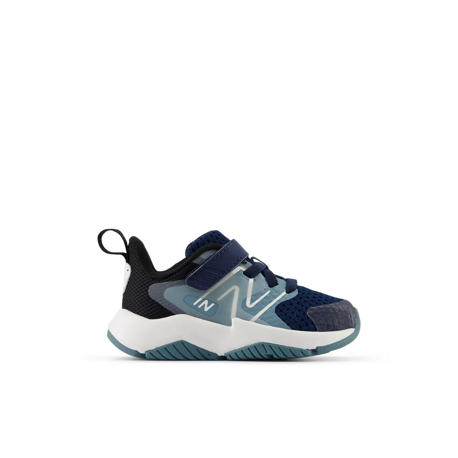 Детские кроссовки легкие с сетчатым верхом Rave Run v2 Bungee Lace with Top Strap New Balance, Nb Navy With Salt Water And Black