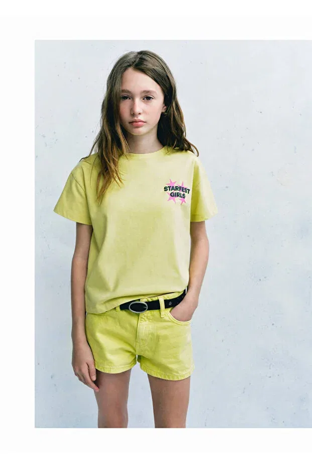Детские шорты для девочек джинсовые Mango Kids, Grass Color — фото 4