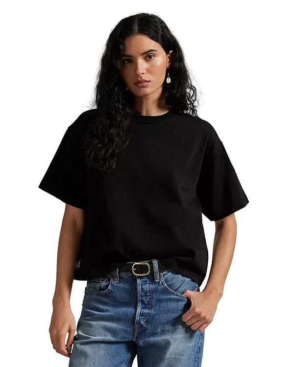 Женская футболка с круглым вырезом Relaxed Cropped Crewneck Tee Ralph Lauren, черный