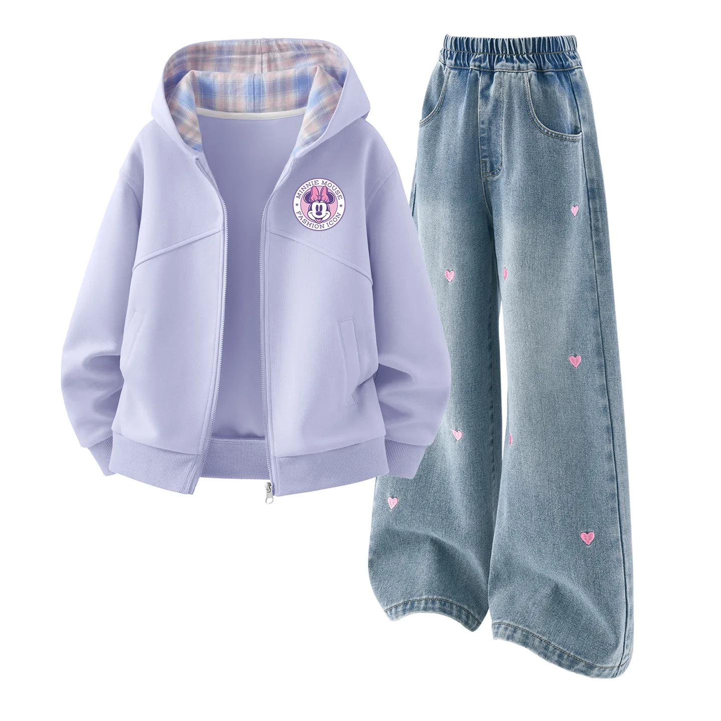 Детская повседневная спортивная футболка с круглым вырезом Disney, Daisy Lashes Minnie K Twilight Mountain Purple+Solid Color Sea Salt Blue