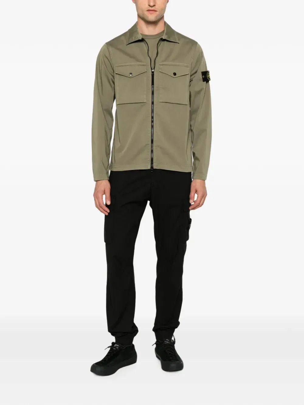 Хлопковая рубашка на молнии с нашивкой-логотипом Stone Island, зеленый — фото 2