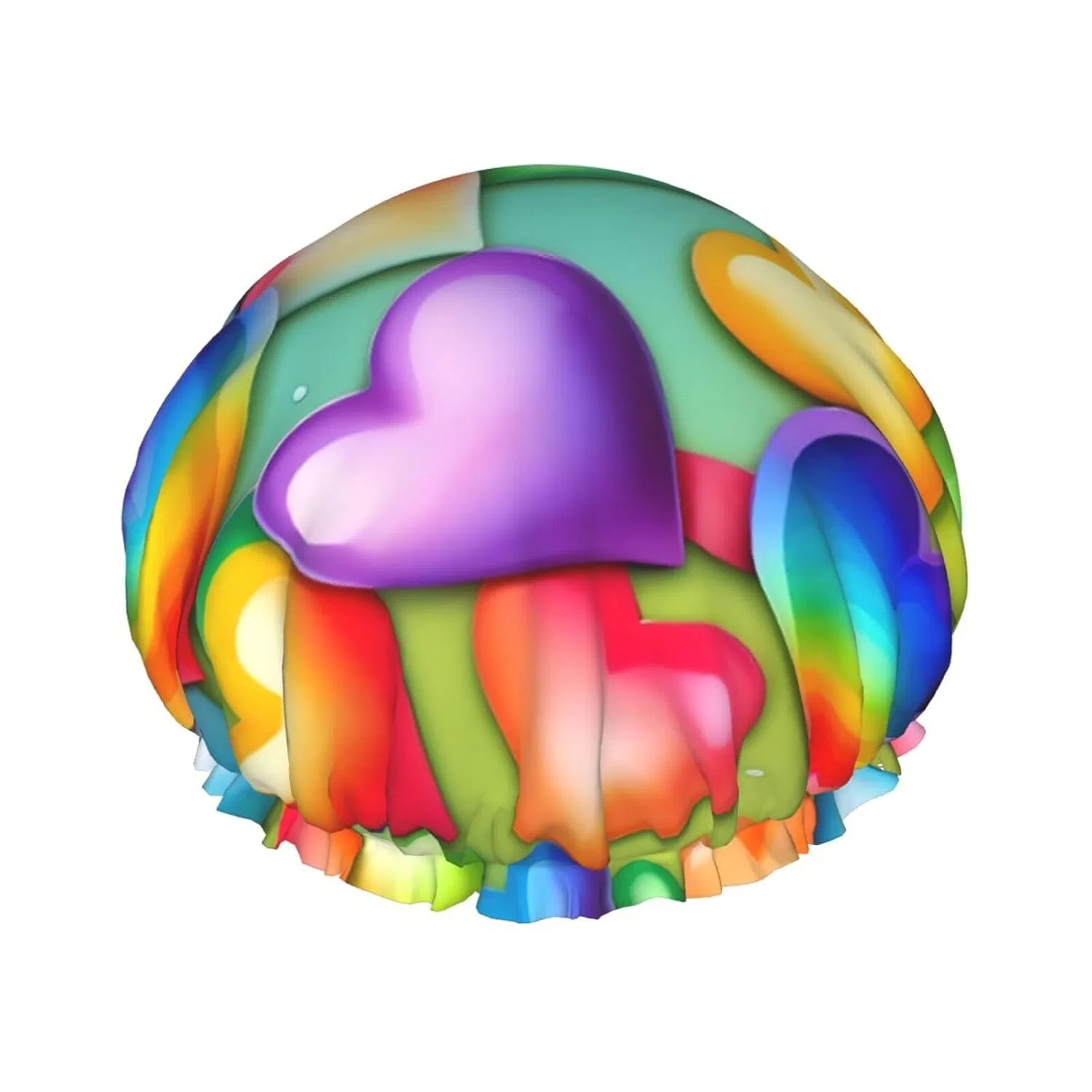 Многоразовая шапочка для душа, Double Splashproof, FRESQA, 1 шт, One Size, Rainbow Hearts