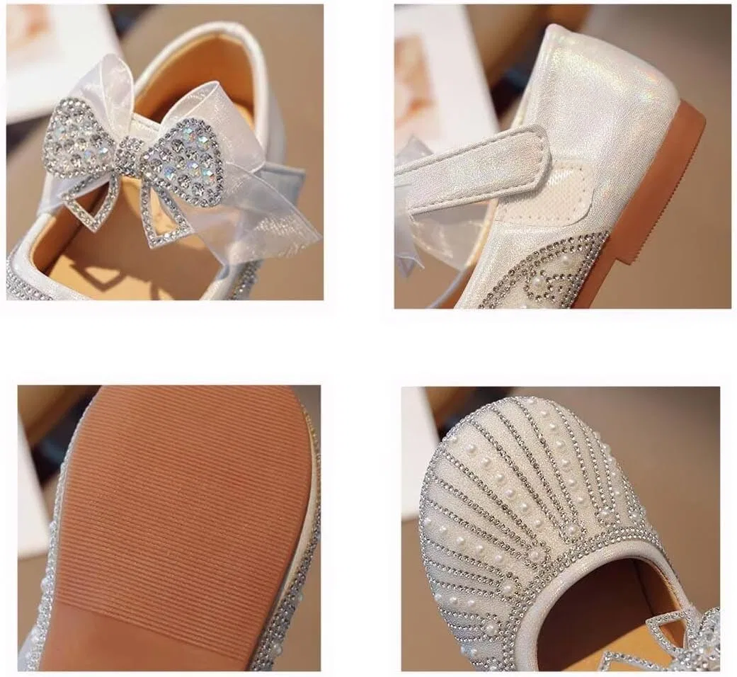 Детские балетки для девочек с блестками и жемчугом Sparkly Princess Ballet Flats IvoireCh, Silver — фото 2