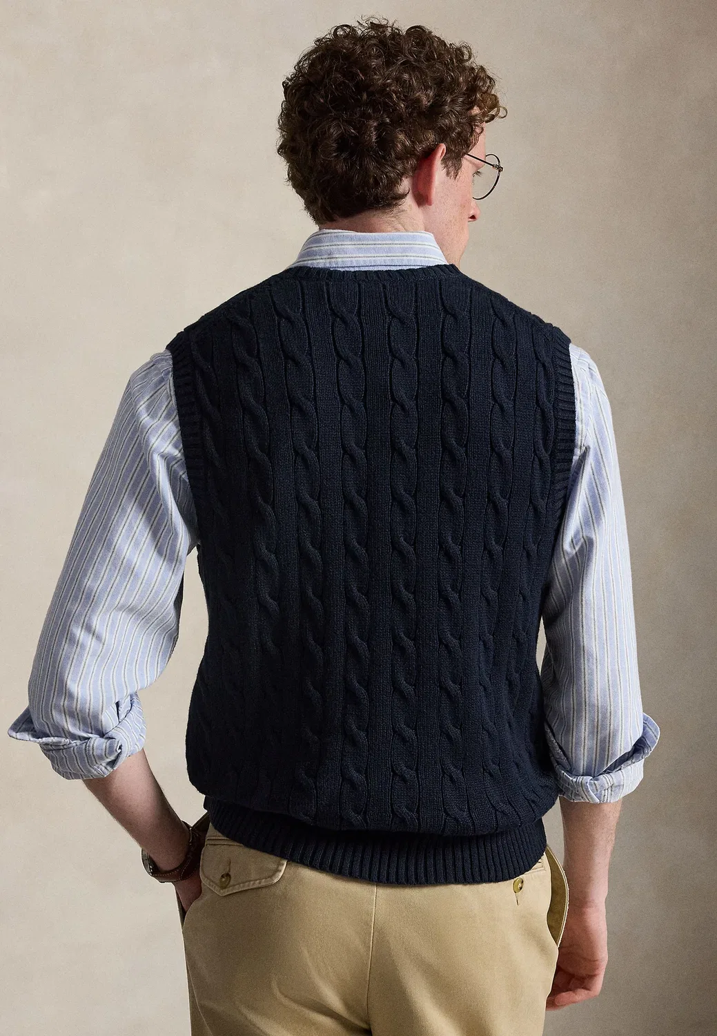 Хлопковый жилет крупной вязки - джемпер Polo Ralph Lauren, Hunter Navy W/ C8135 Pp — фото 3