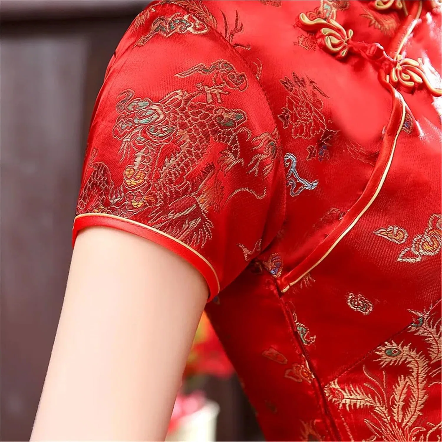 Женское мини-платье с разрезом Cheongsam, Red — фото 4