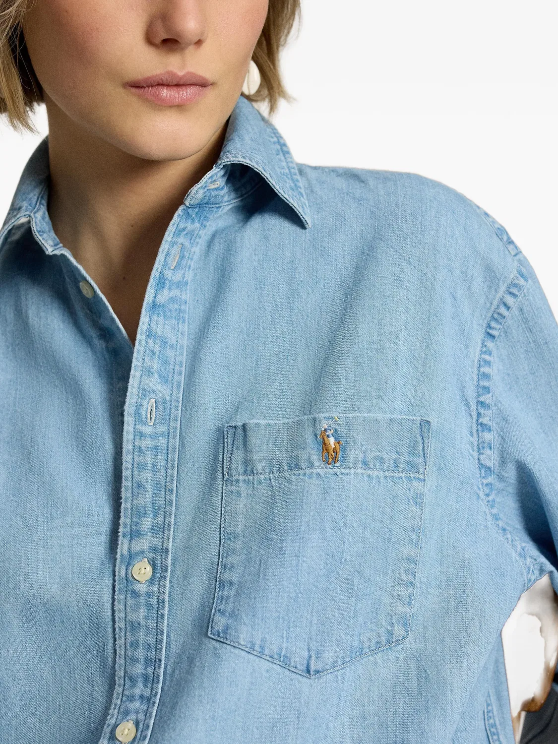 Джинсовая рубашка с карманом синяя Polo Ralph Lauren, синий — фото 3