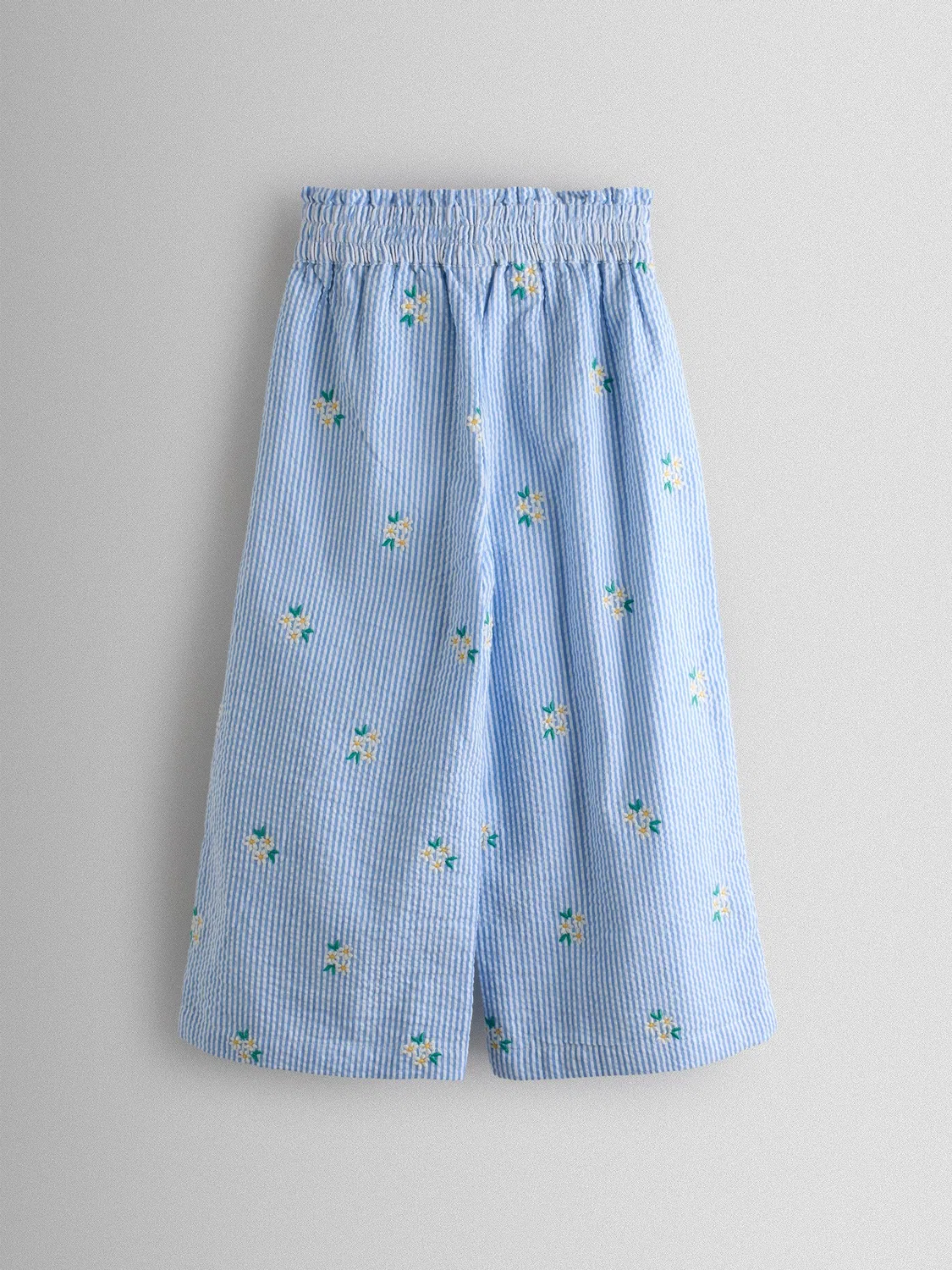 Брюки из сеерсакера с вышивкой Jojo Maman Bébé, Blue Stripe Daisy — фото 3