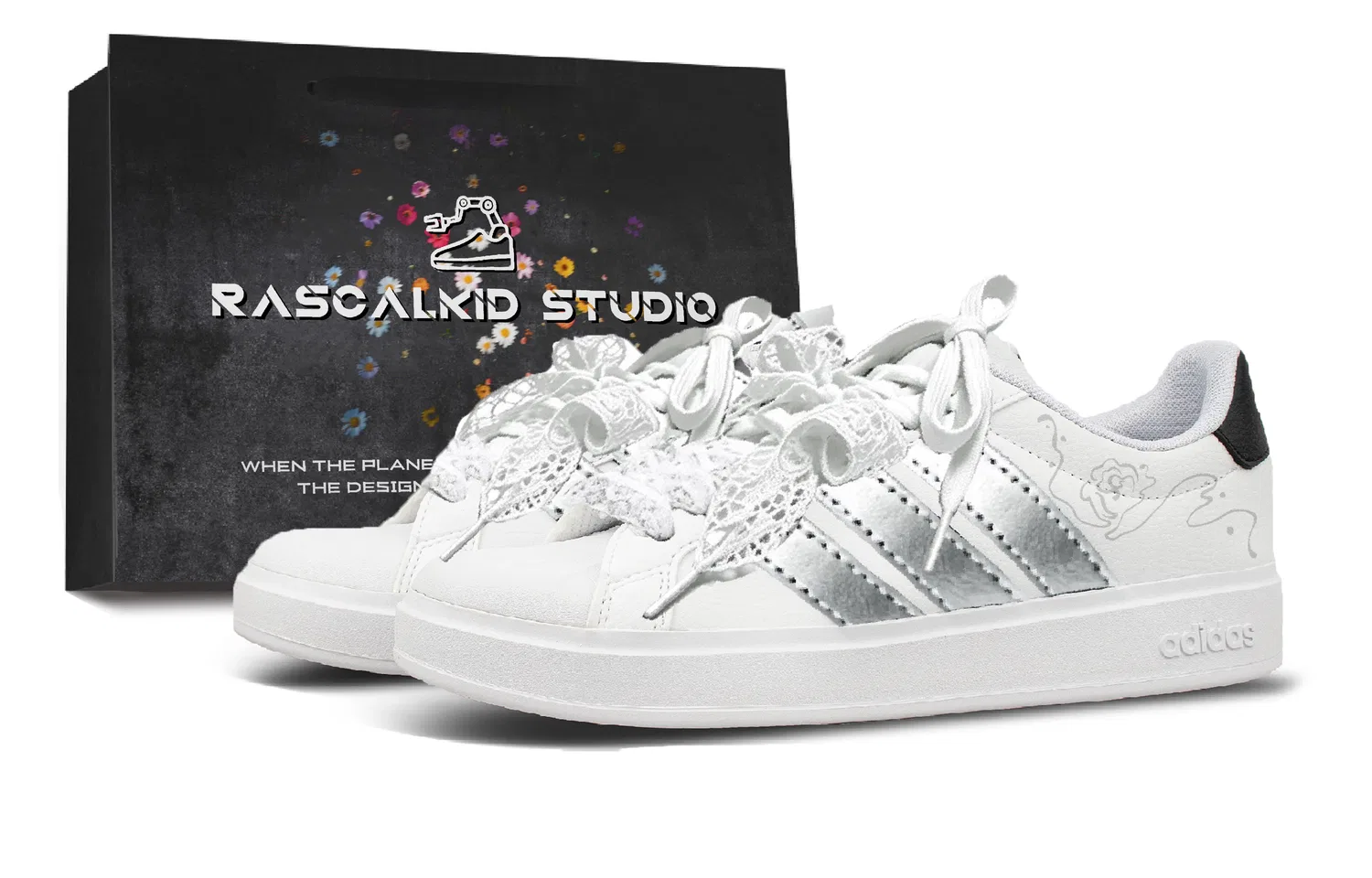Детские кроссовки для мальчиков и девочек с принтом Adidas Street Talk, White Silver