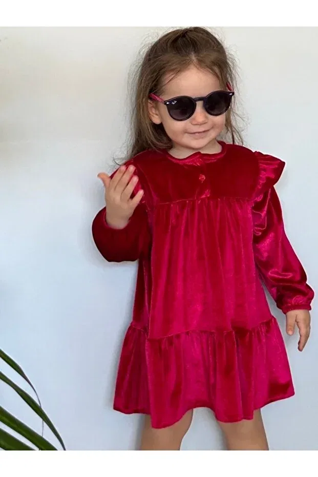 Детское бархатное платье для девочек с длинным рукавом Lotus Kids, Burgundy