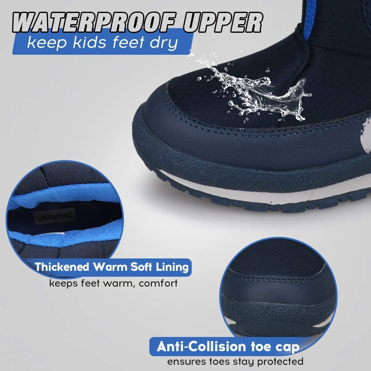 Детские зимние ботинки для мальчиков водонепроницаемые UOVO, Navy Blue — фото 3