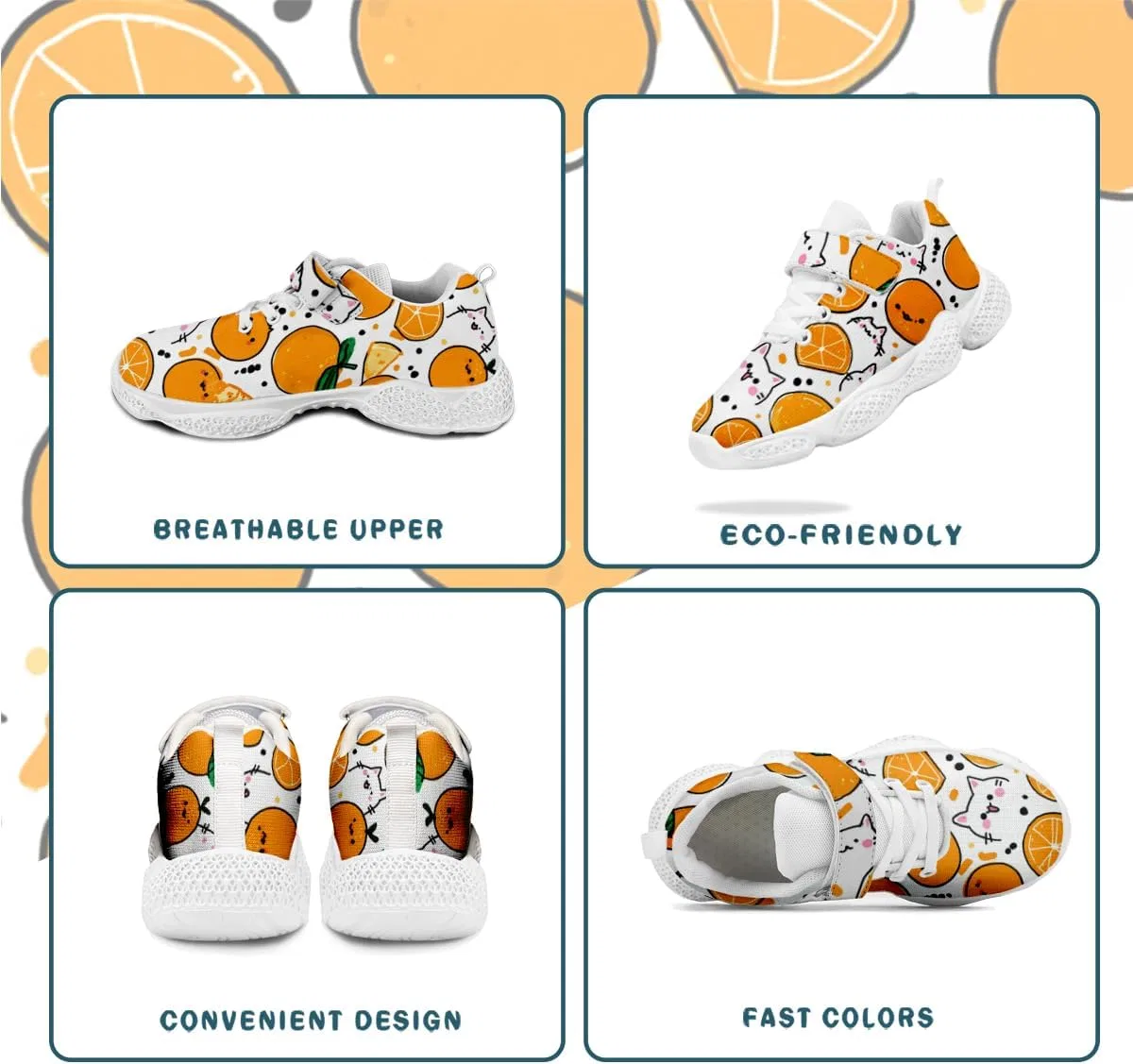 Детские кроссовки для девочек с дышащим трикотажем Mahekot, Orange Cat White — фото 4