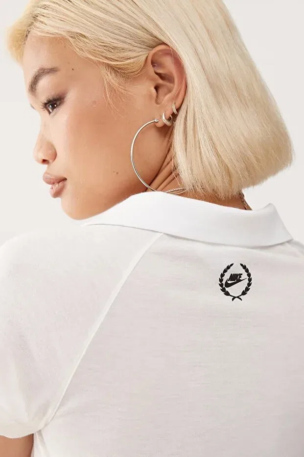Женское спортивное поло с коротким рукавом, облегающий крой Nike, White — фото 3