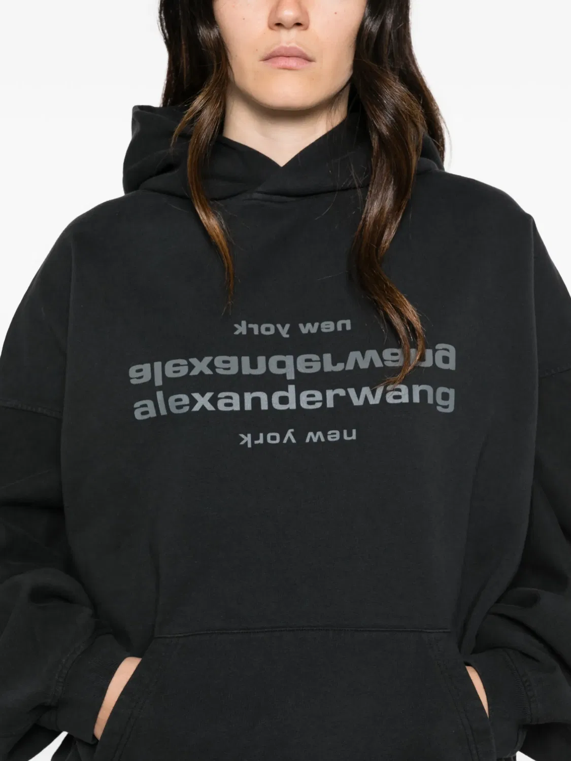 Хлопковое худи с логотипом Alexander Wang, черный — фото 2