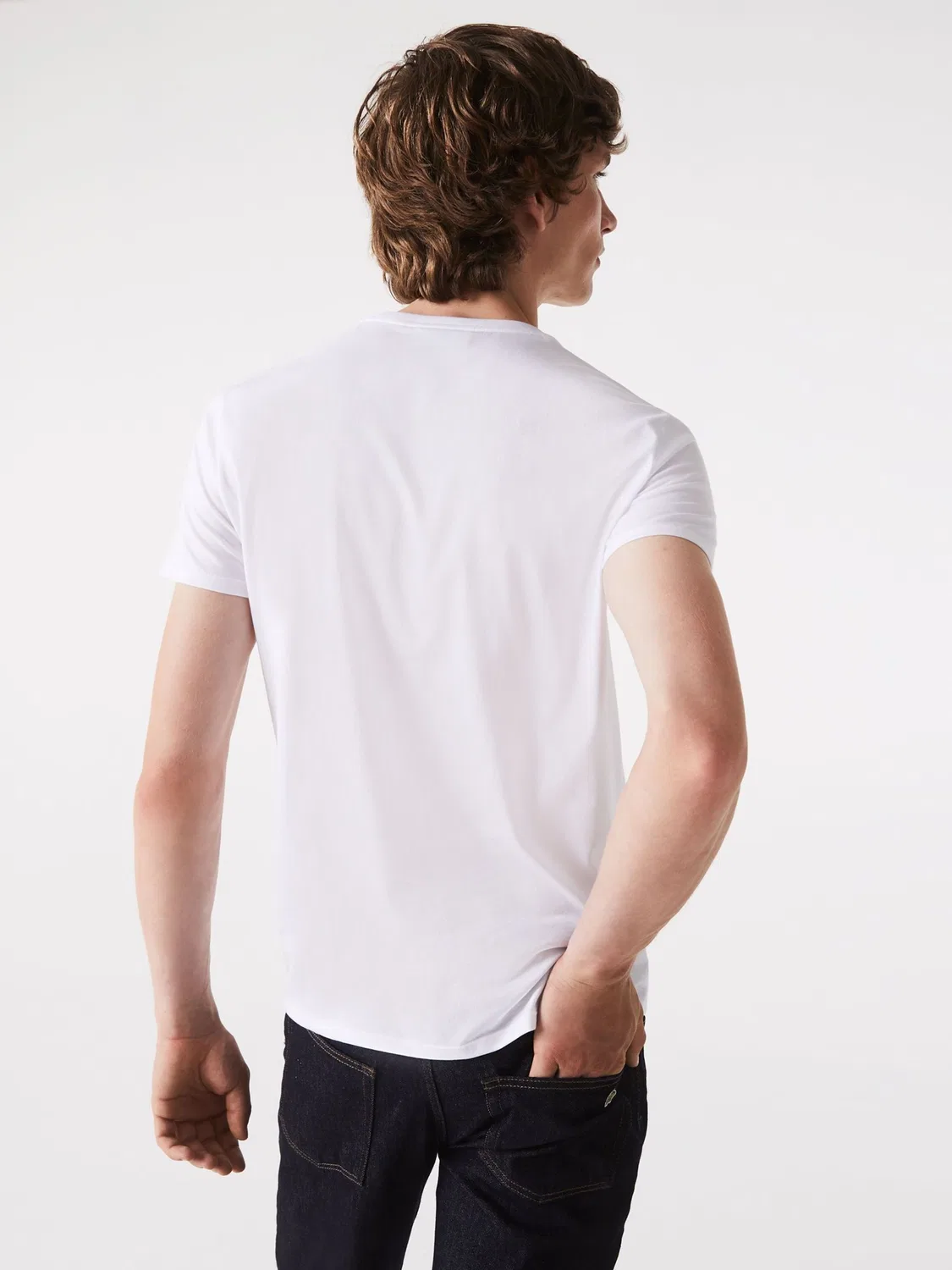 Lacoste Белая хлопковая футболка с круглым вырезом и короткими рукавами — фото 2