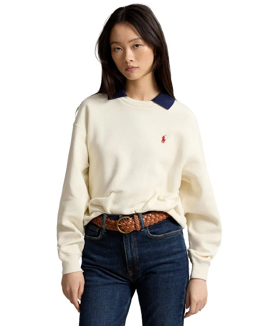 Свитшот с воротником-поло и вышивкой Pony Polo Ralph Lauren, Warm White