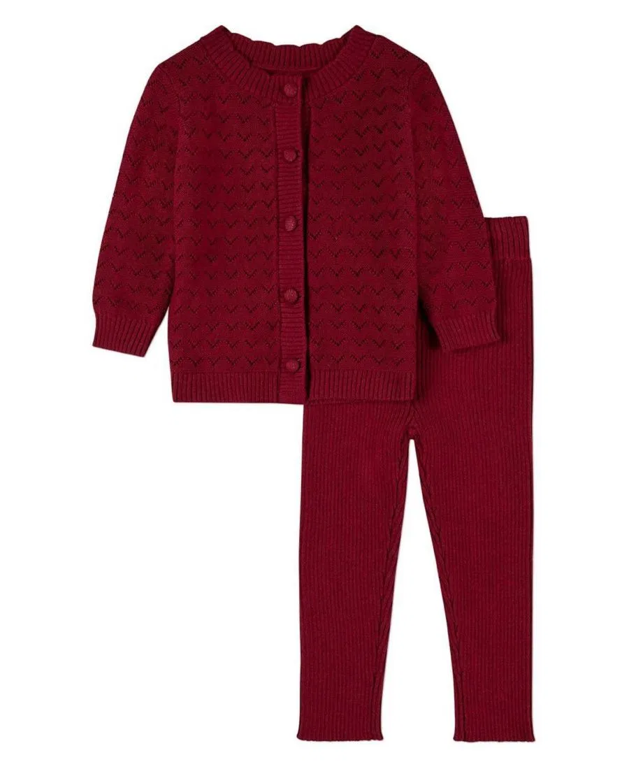Комплект из кардигана и брюк из хлопка Chevron MeMoi, Red Bud