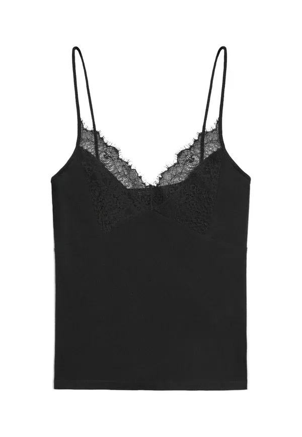 Топ кружевной Strappy top Massimo Dutti, черный — фото 4