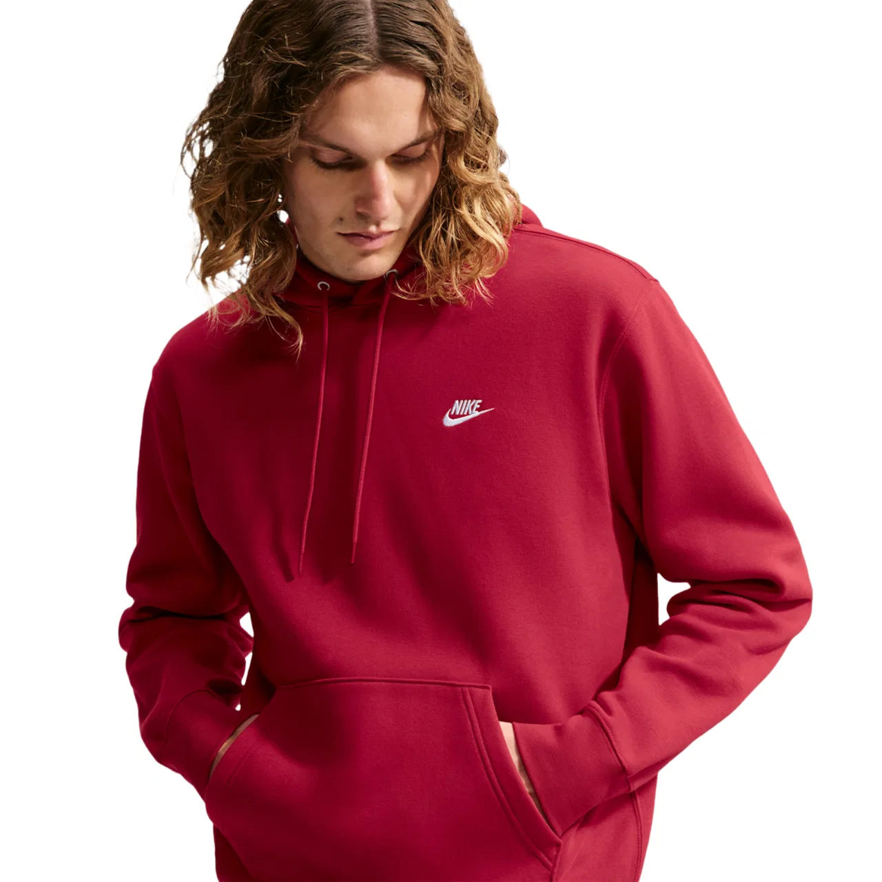 Мужское худи Nike Club Pullover, цвет Tough Red/Tough Red/White