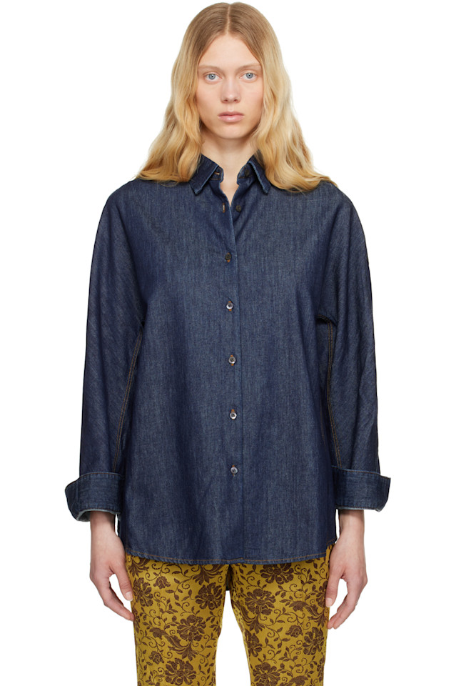 

Джиговая рубашка на пуговицах Dries Van Noten, индиго