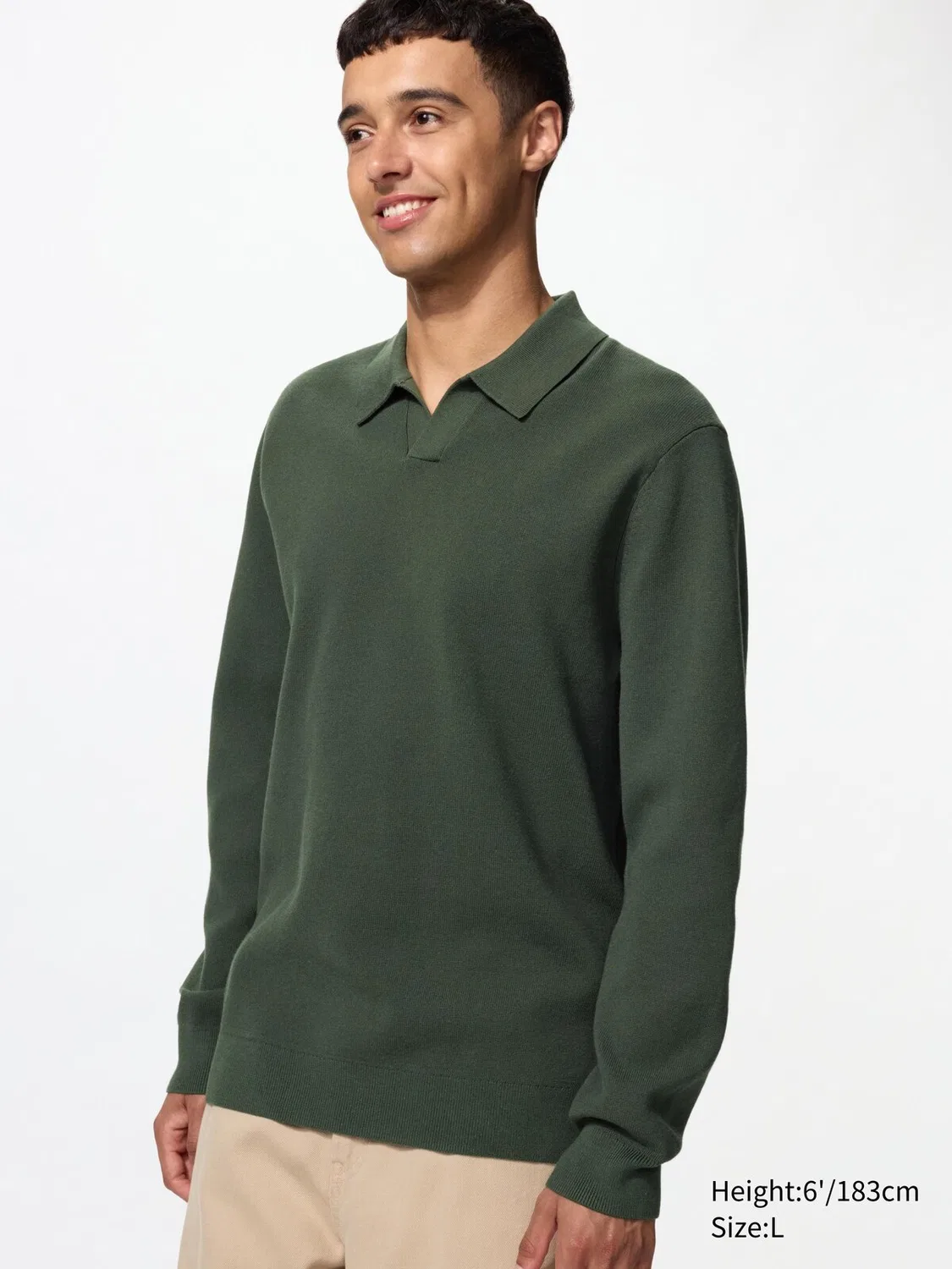 Поло-свитер Uniqlo Milano, рубчик, оливковый