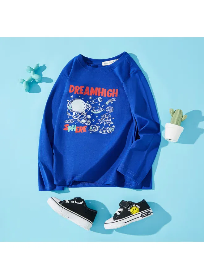 Футболка с длинным рукавом с принтом для мальчиков Jeanswest, синяя — фото 2